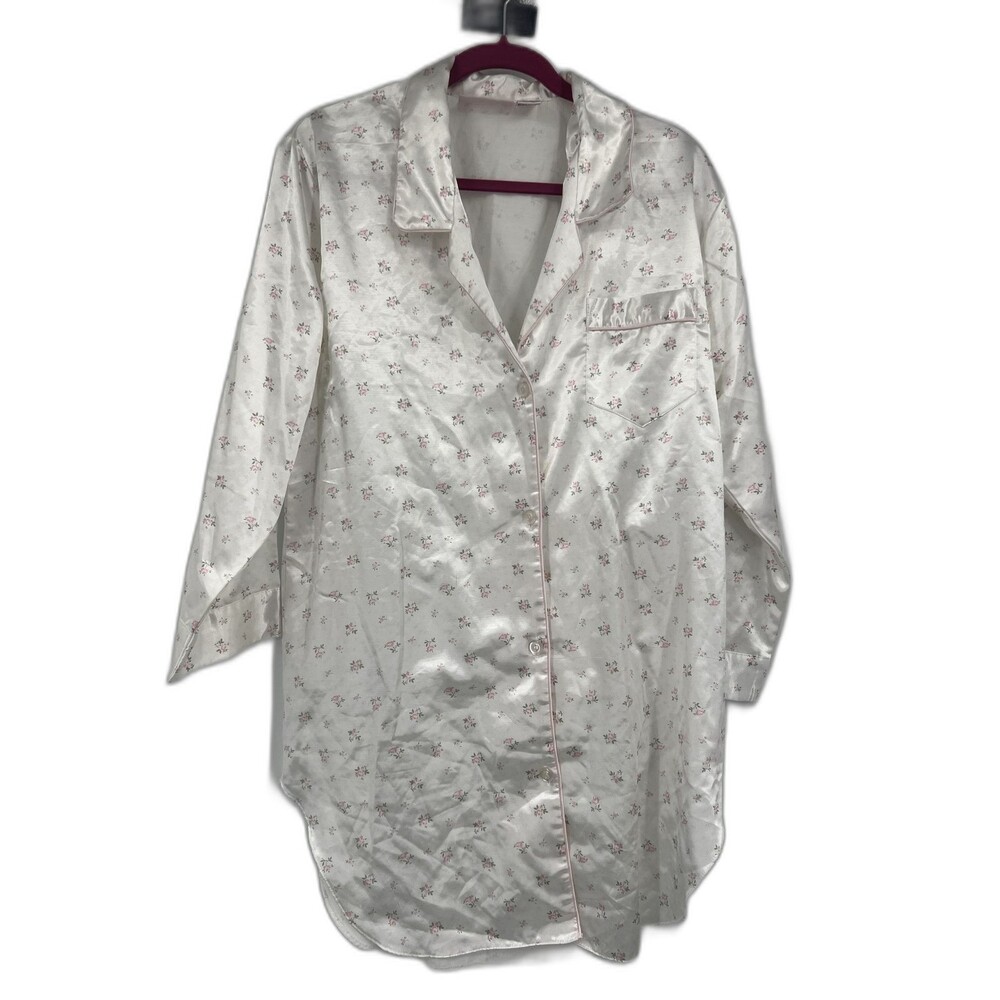 Vintage Secrets Satin Sleep Shirt Nightgown Nightie Floral Sz S Coquette